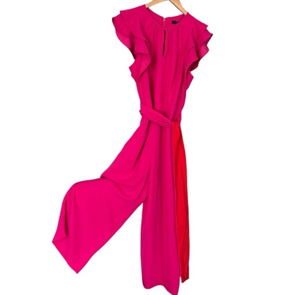NWT, J. Crew Ruffle Sleeve Pink Jumpsuit with Tie Belt, Size 8 - Picture 4 of 11